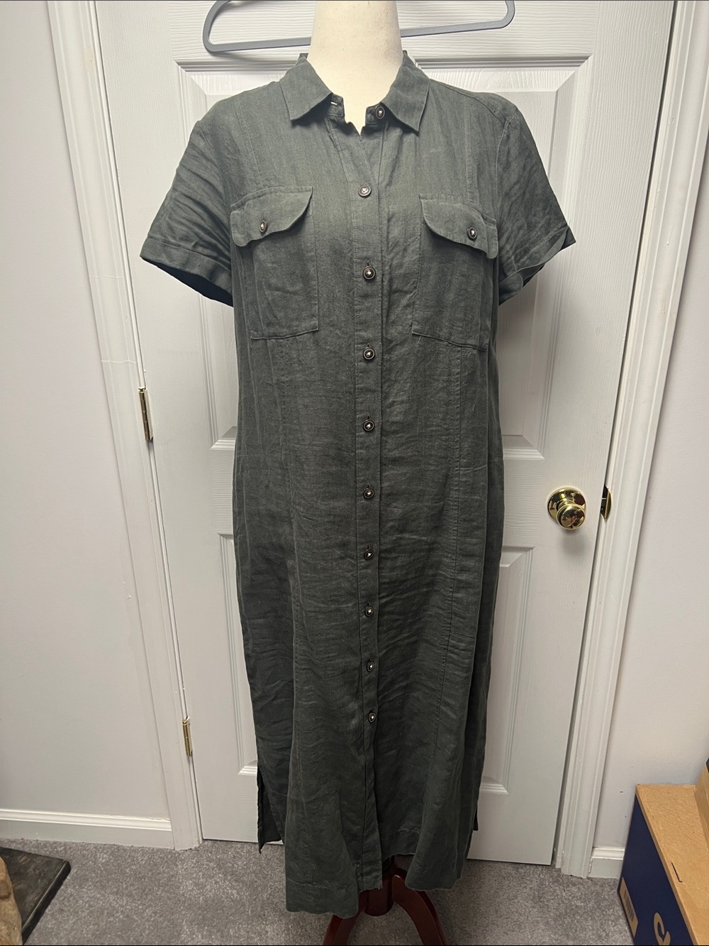 J. Jill Olive Button-Front long Shirt Dress large tall